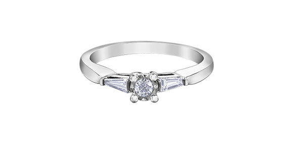 10K White Gold Diamond Engagement Ring with Shoulder Stones