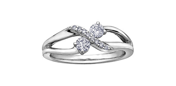 10K White Gold Diamond Criss Cross Fancy Ring