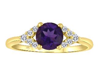 10K Yellow Gold Amethyst with Canadian Diamond and Diamond Ring