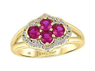 10K Yellow Gold Lab Created Rubies Lab Grown Diamonds Ring
