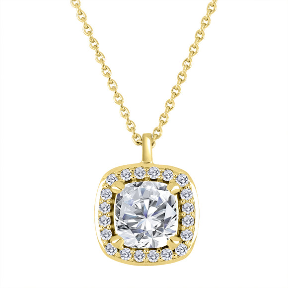 14K Yellow Gold Cushion Cut Lab Grown Centre & Lag Grown Halo Pendant with 16-18