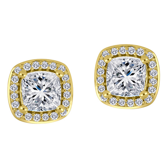 14K Yellow Gold Cushion Cut Lab Grown Diamond Centre & Lab Grown Diamond Stud Earrings