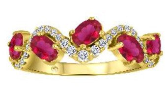 10K Yellow Gold Oval Rubies, Canadian Diamond & Diamonds Ring