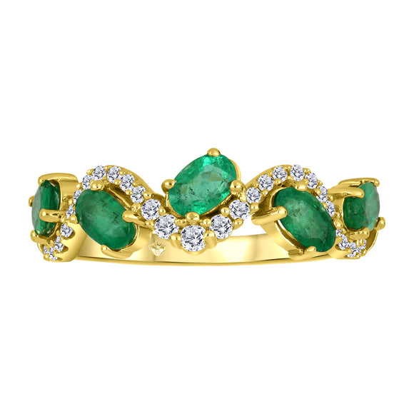 10K Yellow Gold Oval Emeralds, Canadian Diamond and Diamond Ring