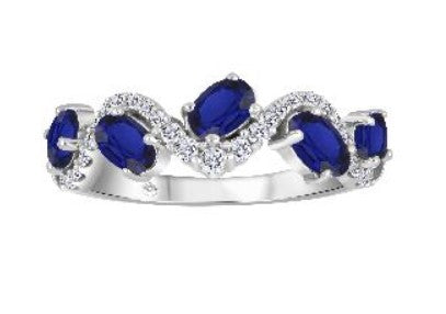 10K White Gold Oval Blue Sapphires and Canadian Diamond & Diamond Ring