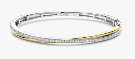 Sterling Silver/18K Gold Plated Twist Bangle with CZ