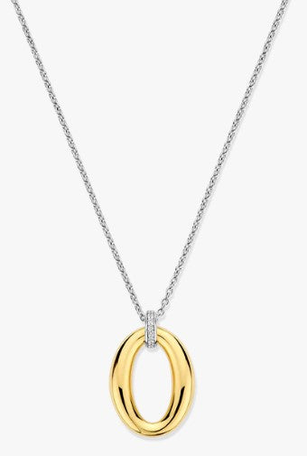 Sterling Silver/18K Gold Plated Oval Pendant with CZ Bale & 15-19