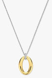 Sterling Silver/18K Gold Plated Oval Pendant with CZ Bale & 15-19" Chain