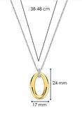 Sterling Silver/18K Gold Plated Oval Pendant with CZ Bale & 15-19" Chain