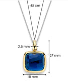 Sterling Silver/18K Yellow Gold Large Cushion Cut Dark Blue Crystal Pendant with 18" Chain