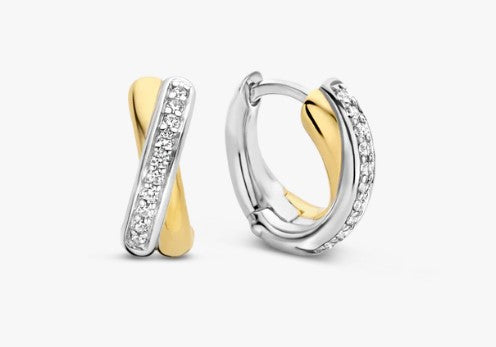 Sterling Silver/18K Gold Plated Small Twist Huggies with CZ