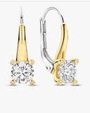 Sterling Silver/18K Gold Plate Fixed Lever Back CZ Earrings
