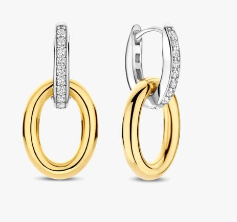 Sterling Silver/18K Gold Plated Double Oval Huggies with CZ