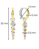 Sterling Silver/18K Gold Plate Huggies with Spiral Drops with CZ