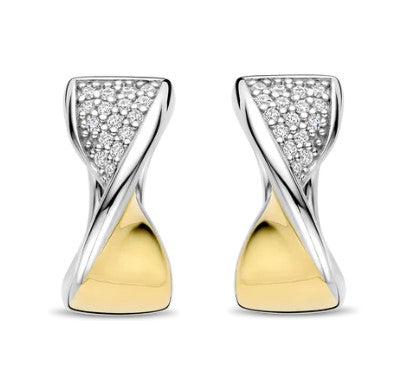 Sterling Silver/18K Gold Plated Twist Huggies with CZ