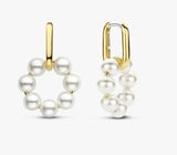 Sterling Silver/18K Gold Plated Paperclip Huggies with Fashion Pearl Circles