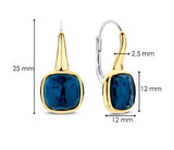 Sterling Silver/18K Gold Plated Large Cushion Cut Dark Blue Crystal Leverback Earrings