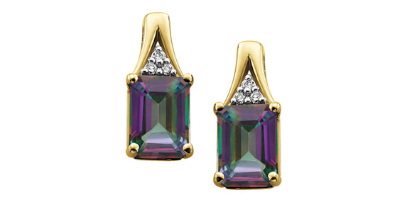 10K Yellow Gold Mystic Topaz & Diamond Stud Earrings