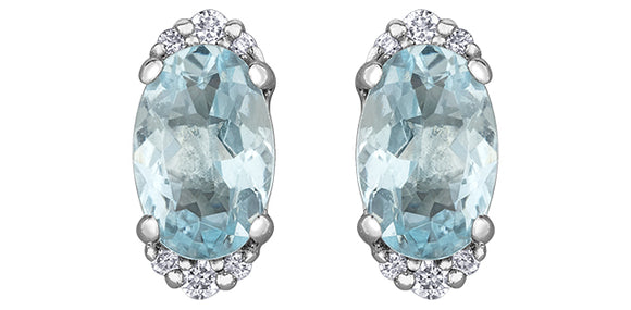 10K White Gold Aquamarine & Diamond Stud Earrings