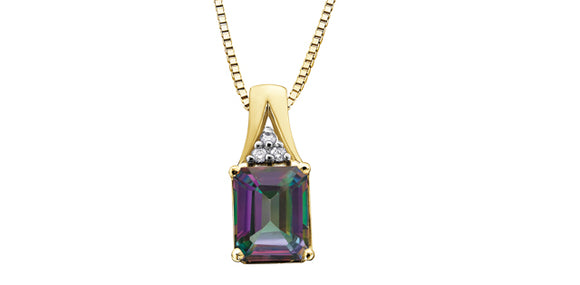 10K Yellow Gold Mystic Topaz & Diamond Pendant with 17-18