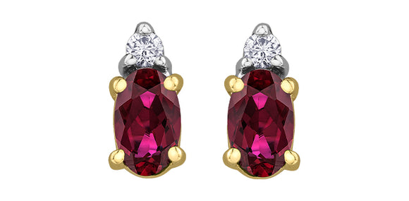 10K Yellow Gold Oval Ruby with Diamond Stud Earrings