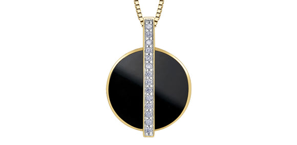 10K Yellow Gold Onyx & Diamond Pendant with 17-18