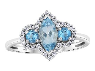 10K White Gold Aquamarine & Blue Topaz with Diamond Ring
