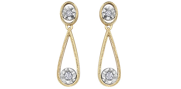 10K Yellow/White Gold Diamond Dangle Stud Earrings