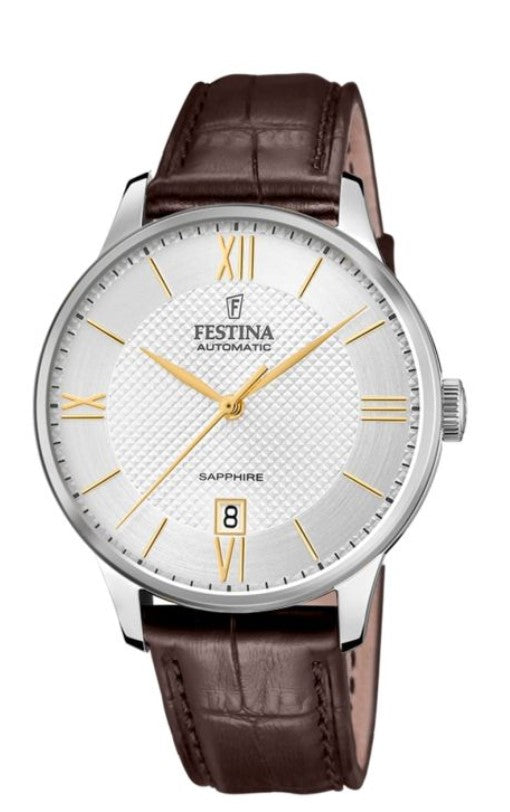 Festina 21 Jewel Automatic Date 50M WR Stainless Steel Case Brown Strap