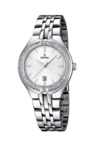 Festina Quartz Date 50M WR Crystal Bezel Stainless Steel Case & Bracelet