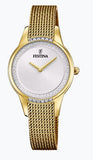 Festina Quartz 50M WR CZ Accents at Lugs Stainless Steel/Yellow Gold Plate Case & Mesh Bracelet