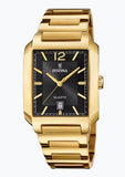 Festina Quartz Date 50MWR Rectangular Black Dial Stainless Steel/Yellow Gold Plate Case & Bracelet