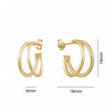 Sterling Silver/Yellow Gold Plate Double Half Hoop Stud Earrings