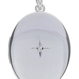 Sterling Silver Oval Memorial (Urn) Locket with Diamond and Adjustable Chain