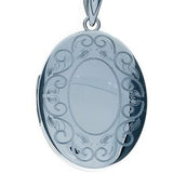 Sterling Silver Engraved Oval Memorial (Urn) Locket with Adjustable Chain
