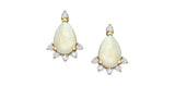 10K Yellow Gold Pear Shape Opal & 12 Diamond Stud Earrings