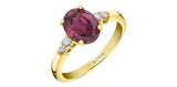 10K Yellow Gold Oval Rhodolite Garnet and Canadian Diamond Ring