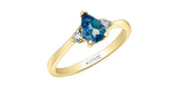10K Yellow Gold Pear Shaped London Blue Topaz & Canadian Diamond Ring
