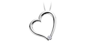 10K White Gold Canadian Diamond Heart Pendant with 17-18" Chain