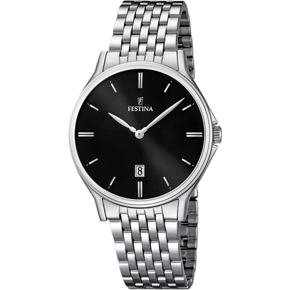 Festina Quartz Date 50M WR Black Dial Stainless Case & Bracelet