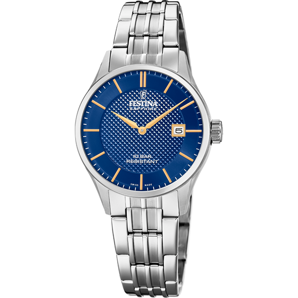 Festina Swiss Quartz Date Blue Dial 100M WR Stainless Steel Case & Bracelet