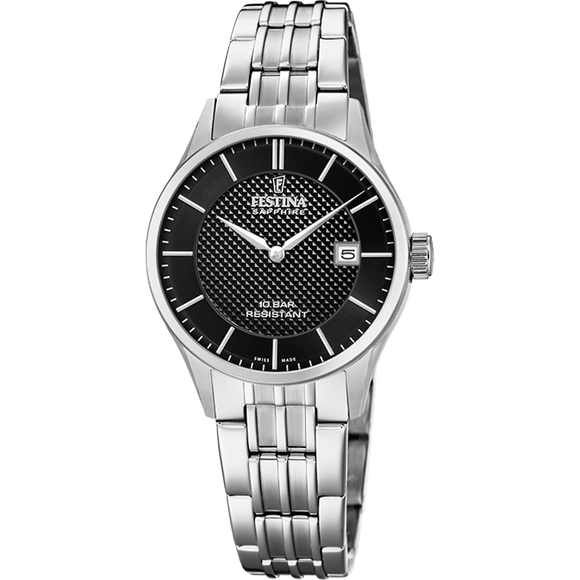 Festina Swiss Quartz Date 100M WR Black Dial Stainless Steel Case & Bracelet