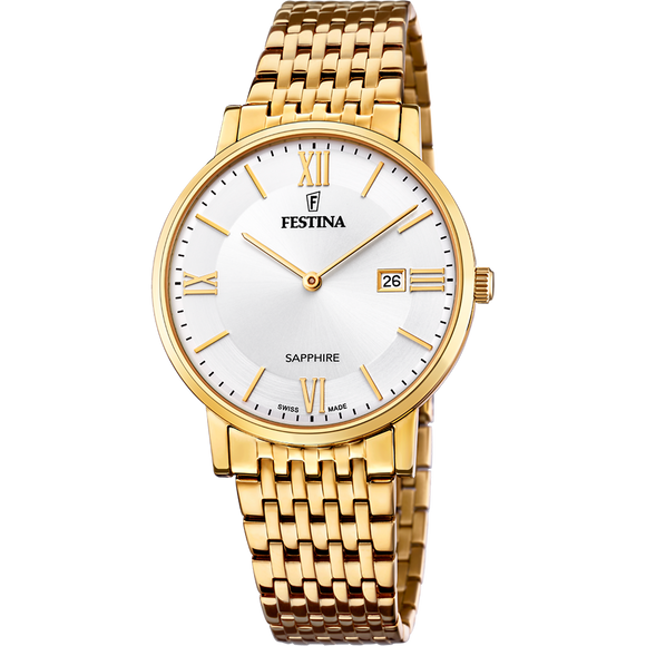 Festina Swiss Quartz Date 50M WR Stainless Steel/Yellow Gold Plate Case & Bracelelt