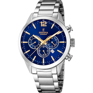 Festina Quartz Chrono Date 50M WR Navy Dial Stainless Steel Case & Bracelelt