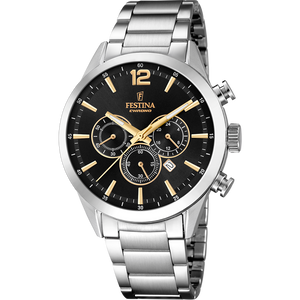 Festina Quartz Chrono Date 50M WR Black Dial Stainless Steel Case & Bracelet