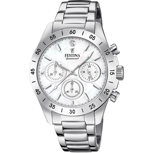 Festina Quartz Chrono 100M WR Mother of Pearl Dial Diamond at 12 Stainless Steel Case & Bracelet