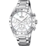 Festina Quartz Chrono 100M WR Mother of Pearl Dial Diamond at 12 Stainless Steel Case & Bracelet