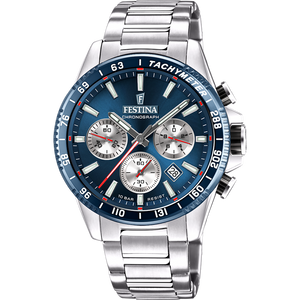 Festina Quartz Chrono Date 100M WR Navy Dial & Bezel Stainless Steel Case & Bracelet