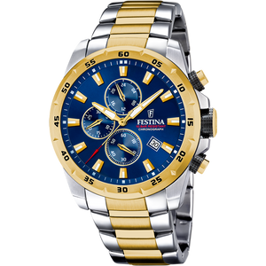 Festina Quartz Chrono Date 100M WR Stainless Steel/Yellow Gold Plate Case & Bracelet