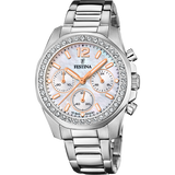 Festina Quartz Chrono 100M WR Mother of Pearl Dial Crystal Bezel Stainless Steel Case & Bracelet